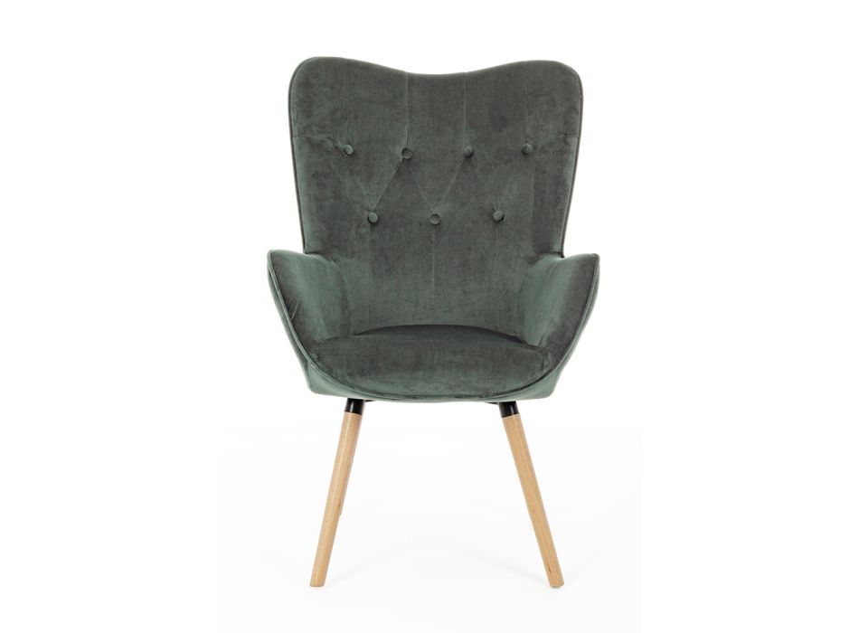 Design fauteuil in beukenhout en groen of grijs fluweel - Gilly Viadurini