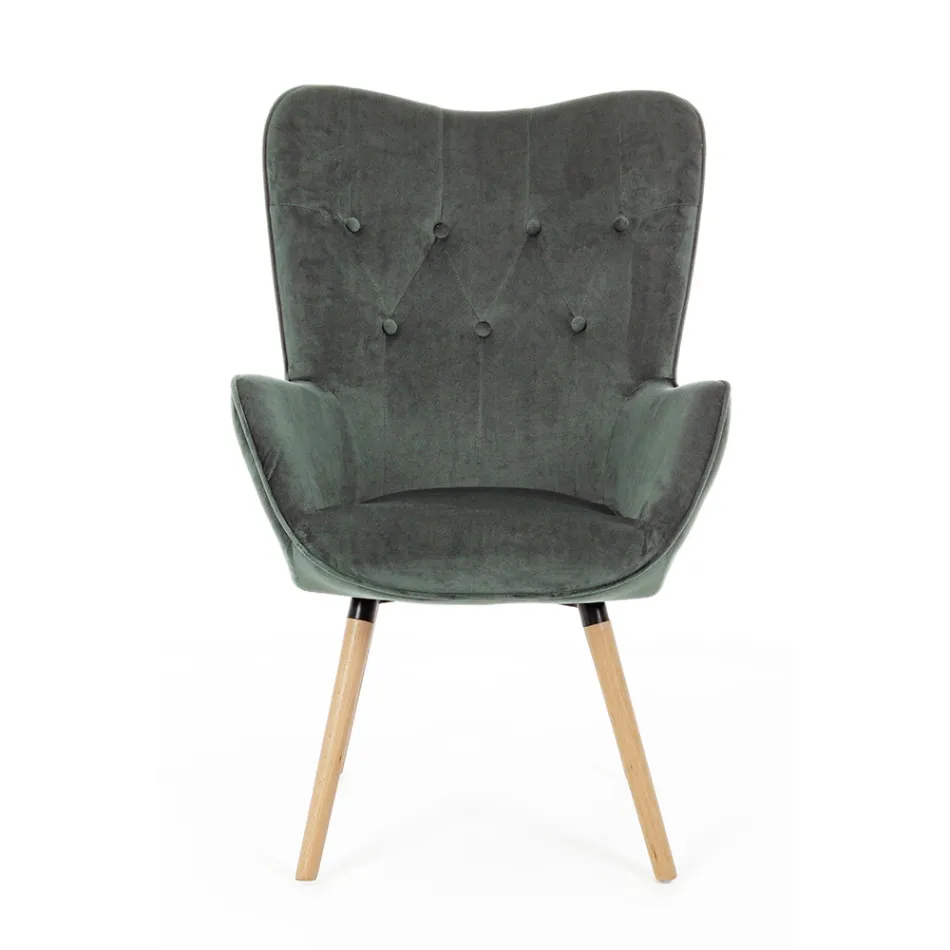 Design fauteuil in beukenhout en groen of grijs fluweel - Gilly Viadurini