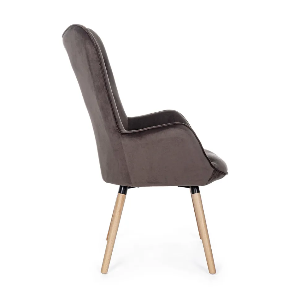 Design fauteuil in beukenhout en groen of grijs fluweel - Gilly Viadurini