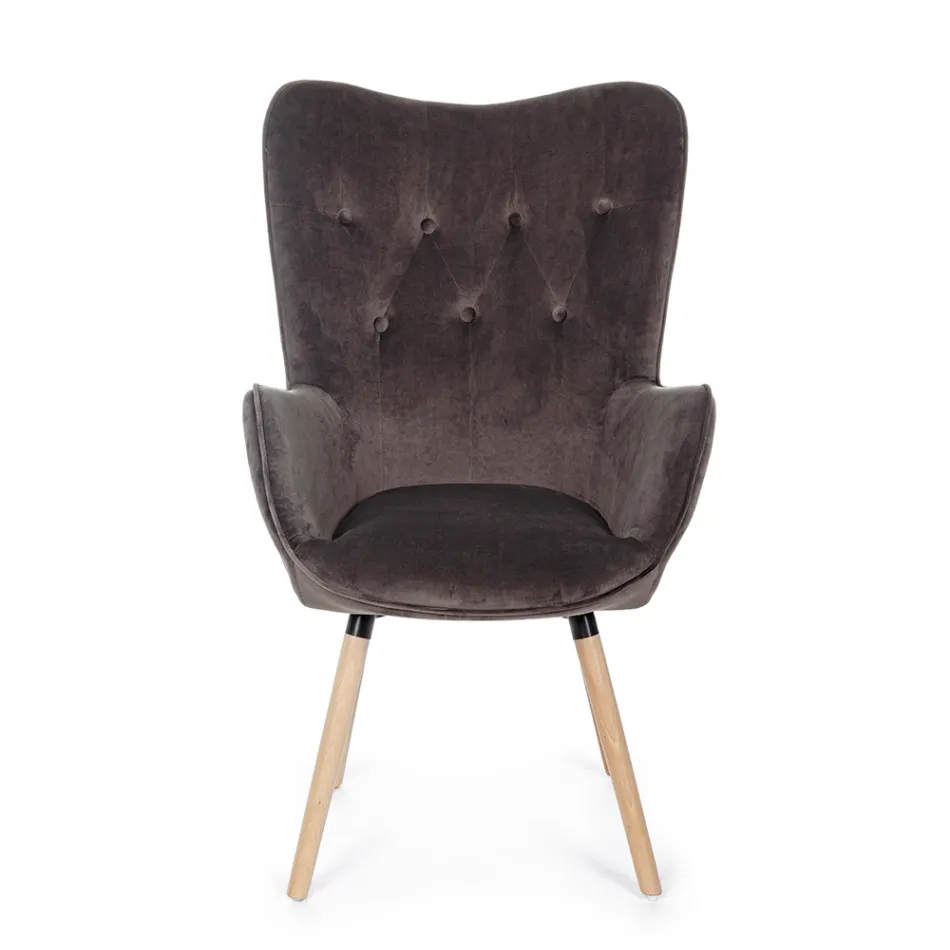 Design fauteuil in beukenhout en groen of grijs fluweel - Gilly Viadurini