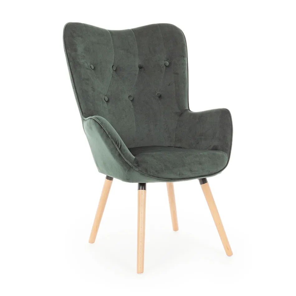 Design fauteuil in beukenhout en groen of grijs fluweel - Gilly Viadurini