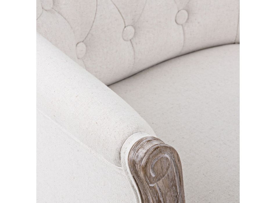 Houten fauteuilzitting in natuurlijk linnen en katoen Klassiek ontwerp - Katen Viadurini