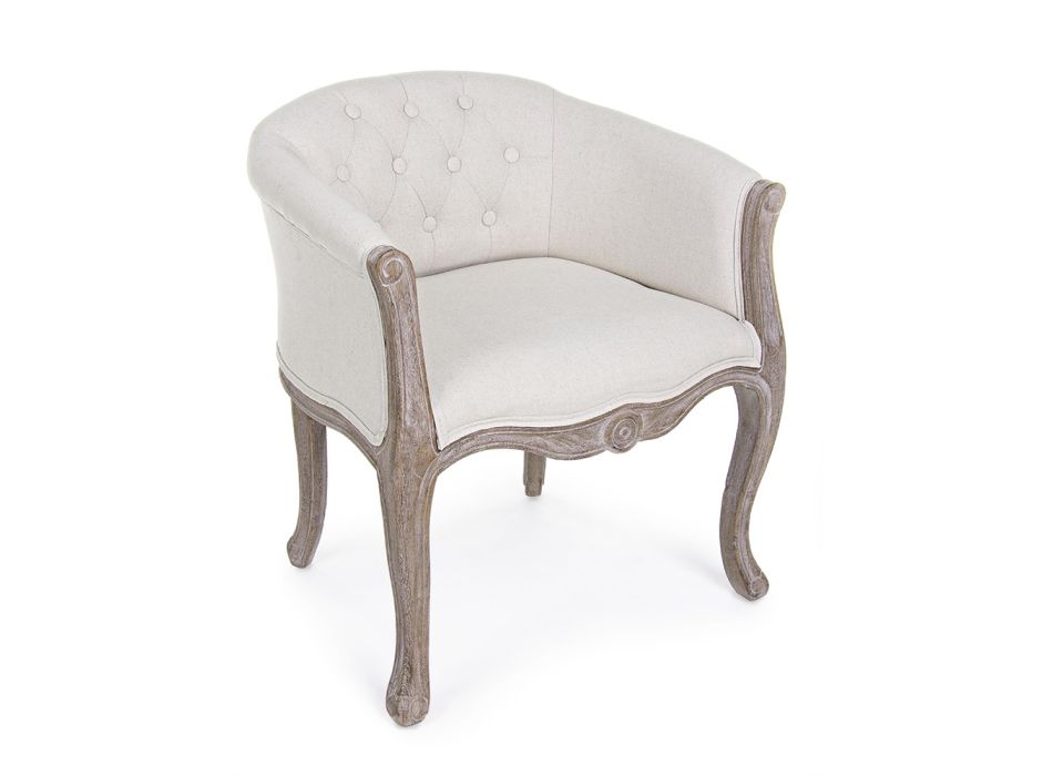 Houten fauteuilzitting in natuurlijk linnen en katoen Klassiek ontwerp - Katen Viadurini