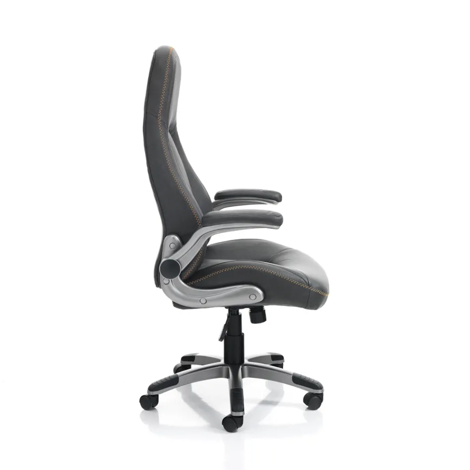 Fauteuil van grijs synthetisch leer met verouderd effect - Renio Viadurini