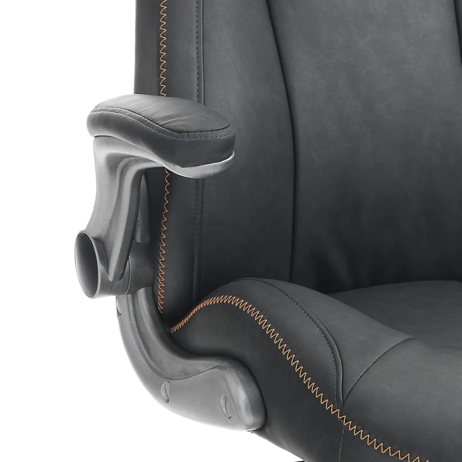 Fauteuil van grijs synthetisch leer met verouderd effect - Renio Viadurini