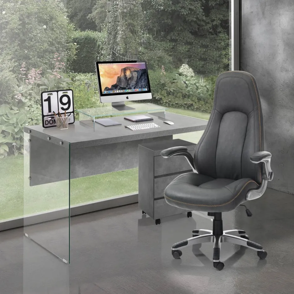 Fauteuil van grijs synthetisch leer met verouderd effect - Renio Viadurini