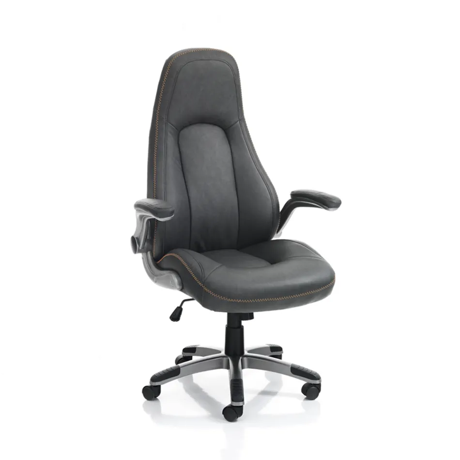 Fauteuil van grijs synthetisch leer met verouderd effect - Renio Viadurini