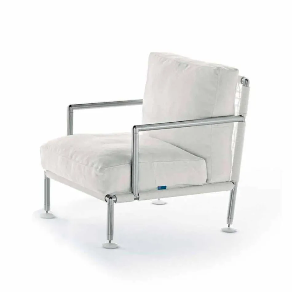 Moderne design fauteuil in staal en zwart of wit PVC voor buiten - Ontario2 Viadurini