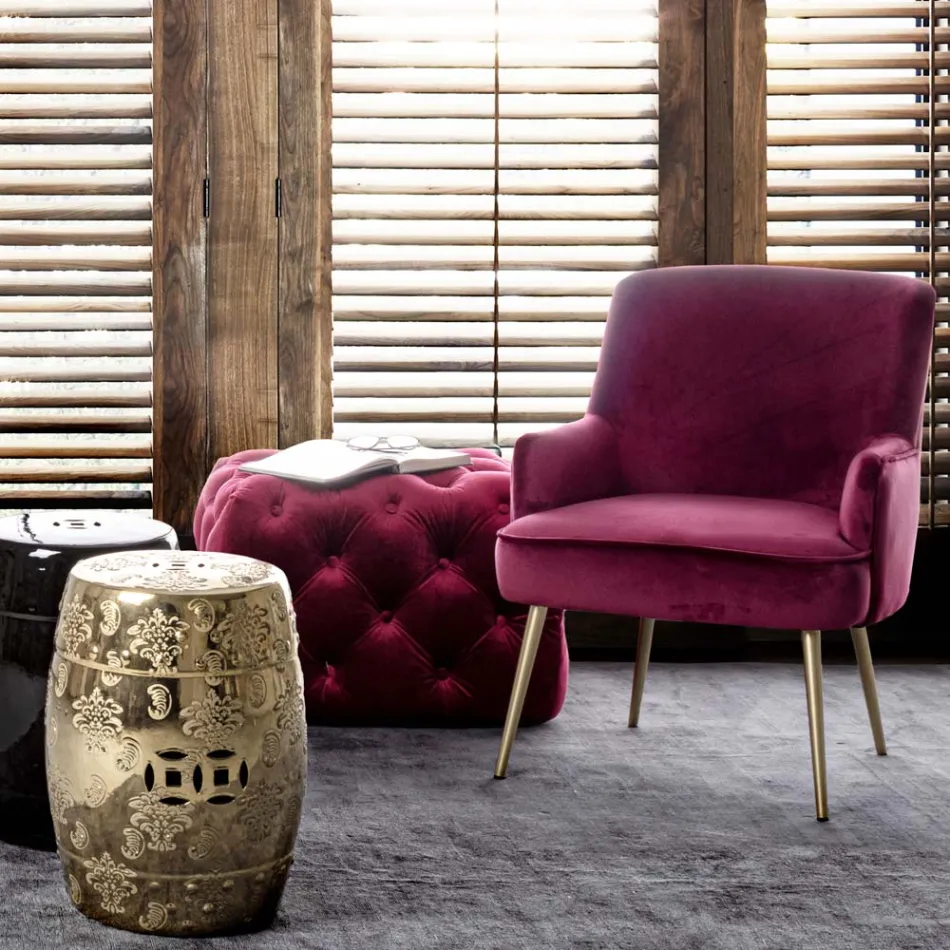 Moderne fauteuil in staal en fluwelen effect zitting 3 afwerkingen - Matty Viadurini