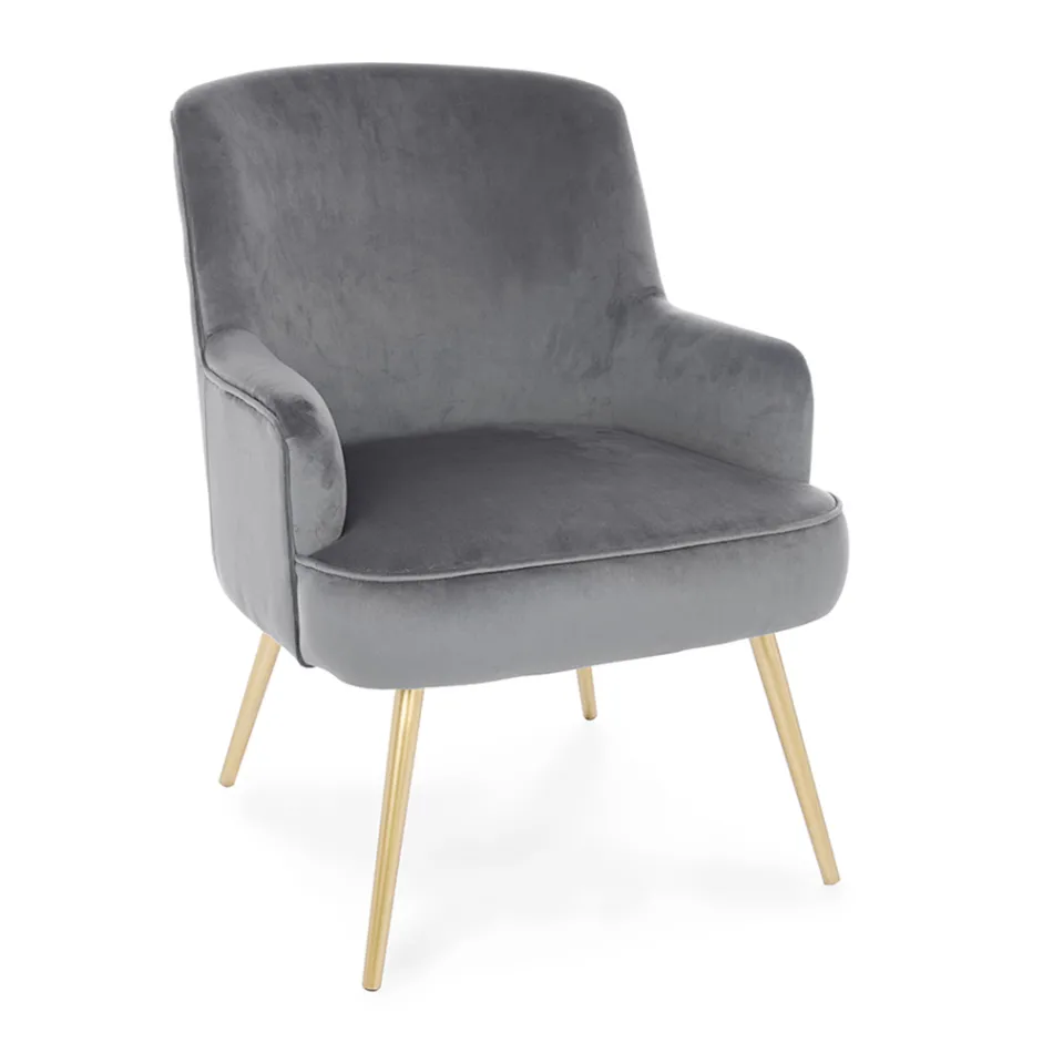 Moderne fauteuil in staal en fluwelen effect zitting 3 afwerkingen - Matty Viadurini