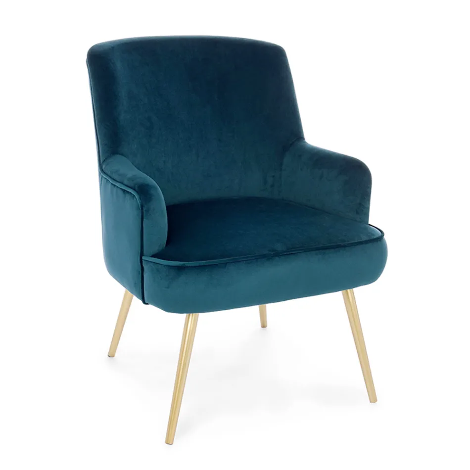 Moderne fauteuil in staal en fluwelen effect zitting 3 afwerkingen - Matty Viadurini
