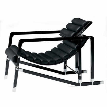 Moderne fauteuil in glanzend zwart gelakt hout en leer Gemaakt in Italië - Conga Viadurini