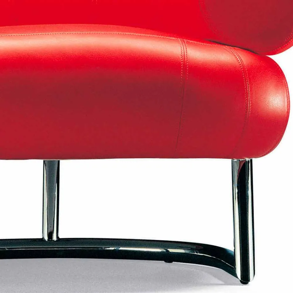 Moderne fauteuil bekleed met leer met stalen onderstel Made in Italy - Ostilio Viadurini