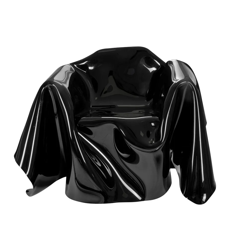 Delia - Moderne zwarte fauteuil met plexiglas bekleding, gemaakt in Italië. Viadurini