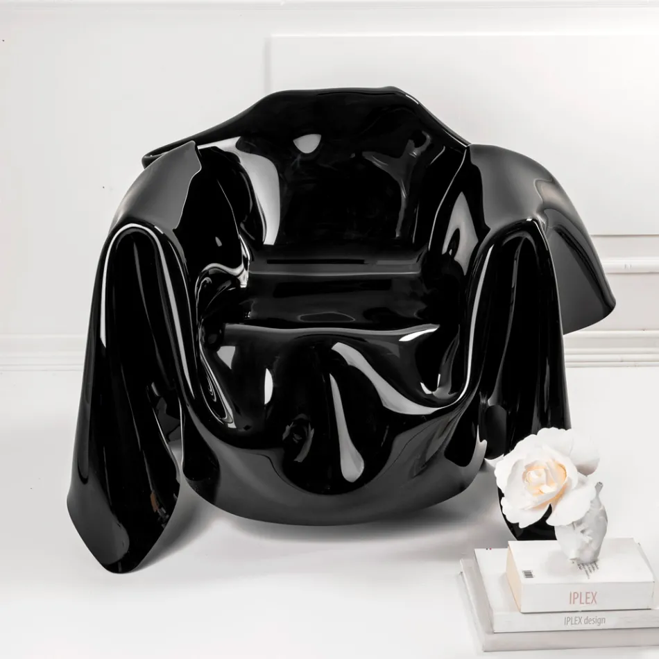 Delia - Moderne zwarte fauteuil van gedrapeerd plexiglas, gemaakt in Italië. Viadurini