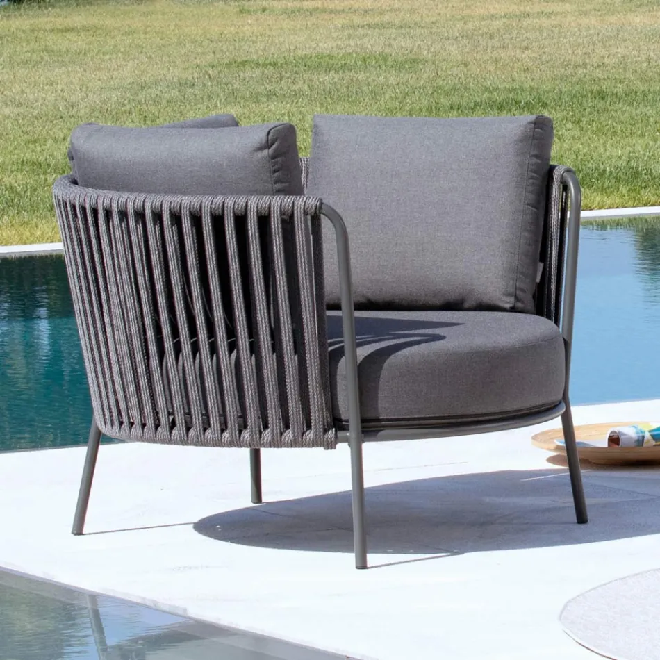 Outdoor fauteuil in staal, verschillende maten en kussens inbegrepen Made in Italy - Bronn Viadurini