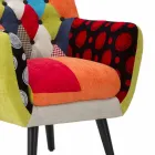 Modern design gekleurde patchwork fauteuil in stof en hout - Koria Viadurini