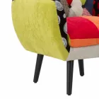 Modern design gekleurde patchwork fauteuil in stof en hout - Koria Viadurini