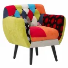 Modern design gekleurde patchwork fauteuil in stof en hout - Koria Viadurini