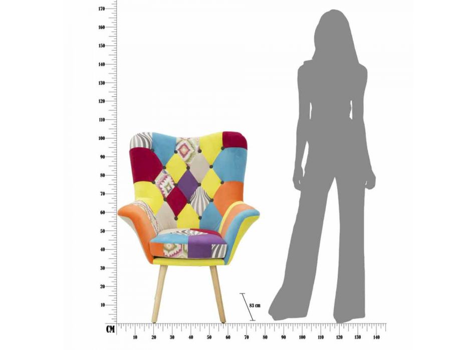 Modern design patchwork fauteuil in stof en hout - Karin Viadurini