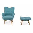 Fauteuil + poef van hout en katoenmix - Ailano Viadurini