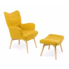 Fauteuil + poef van hout en katoenmix - Ailano Viadurini