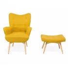 Fauteuil + poef van hout en katoenmix - Ailano Viadurini