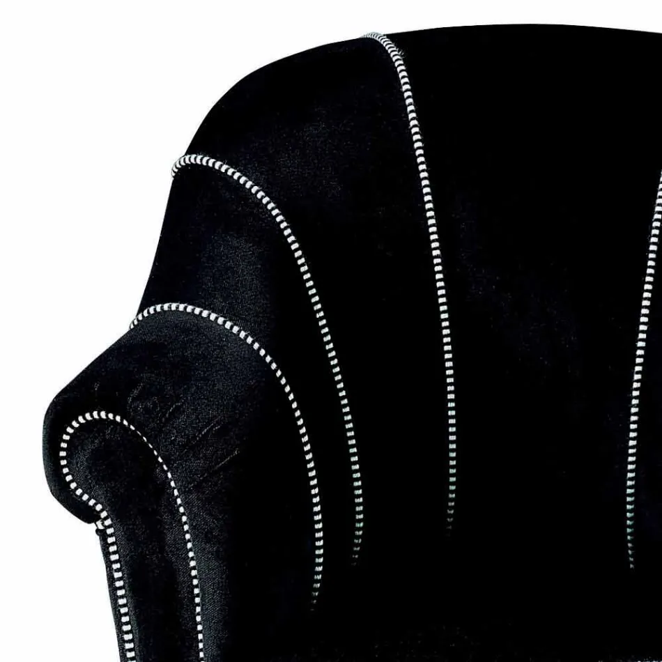 Lounge fauteuil in zwart fluweel met contrasterende stiksels Made in Italy - Caster Viadurini