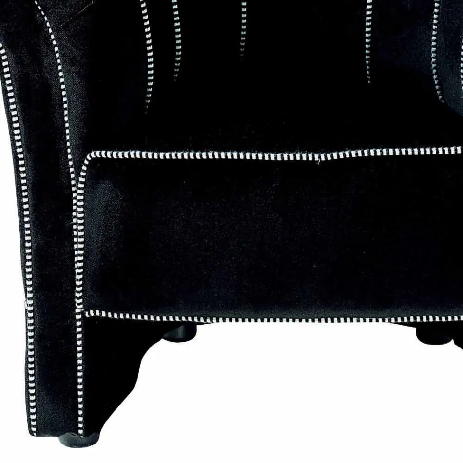 Lounge fauteuil in zwart fluweel met contrasterende stiksels Made in Italy - Caster Viadurini
