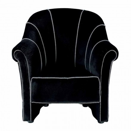 Lounge fauteuil in zwart fluweel met contrasterende stiksels Made in Italy - Caster Viadurini