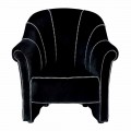 Lounge fauteuil in zwart fluweel met contrasterende stiksels Made in Italy - Caster