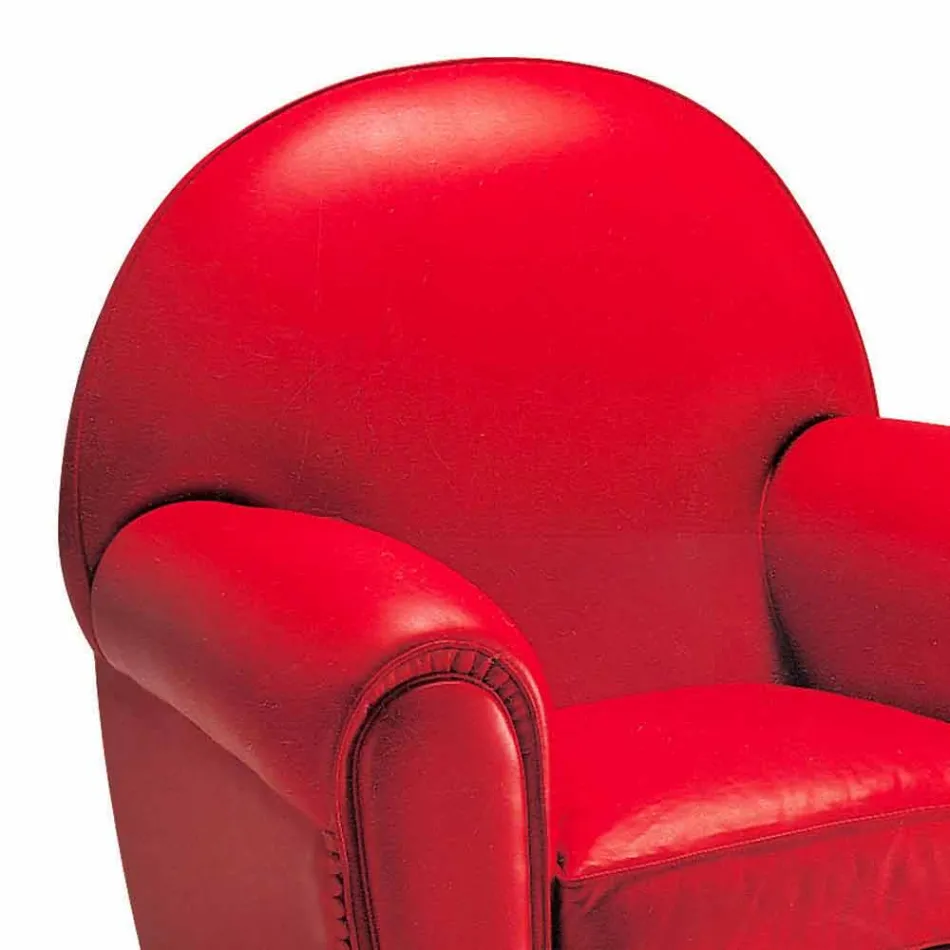 Woonkamer fauteuil bekleed met leer met houten poten Made in Italy - Pegolo Viadurini