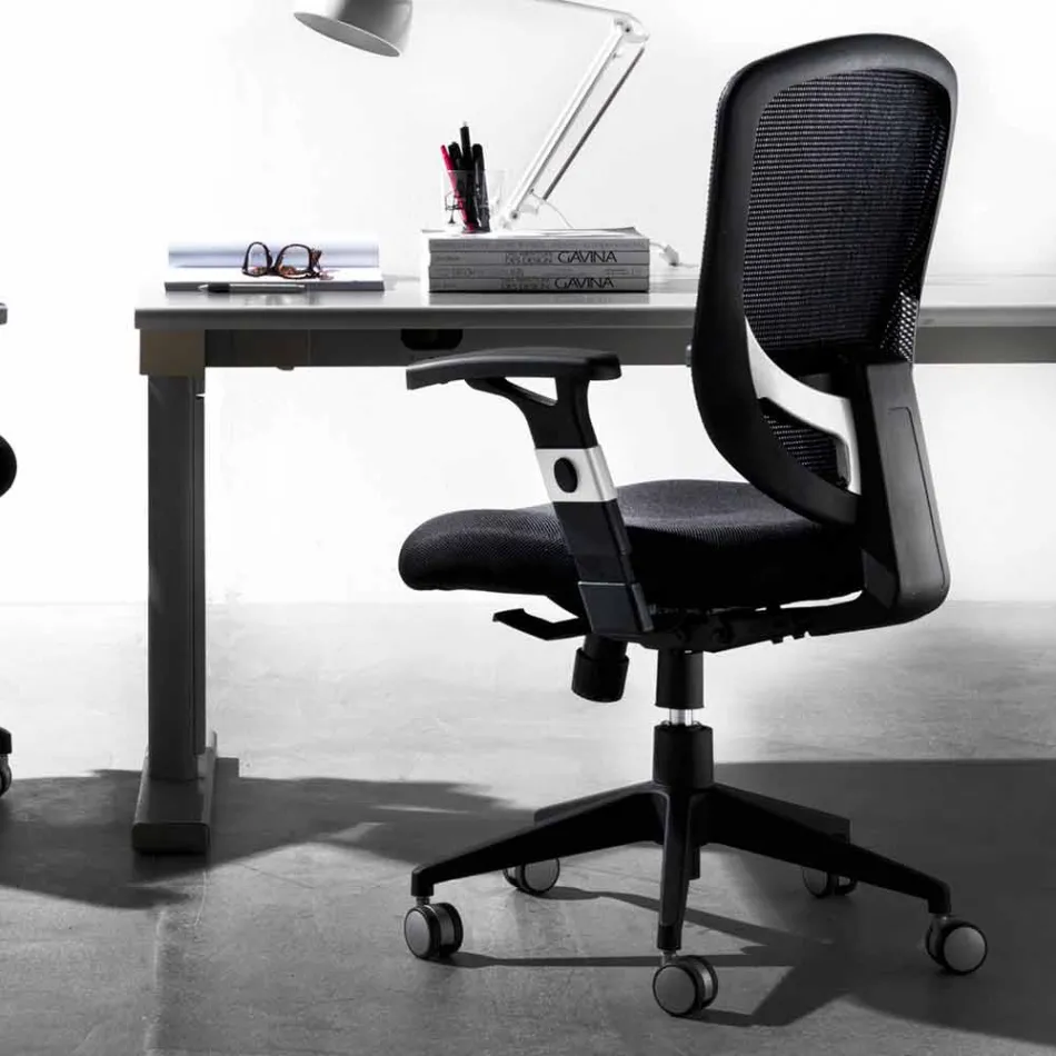 Halfzijdige en operationele moderne draaifauteuil in zwart Reta - Simona Viadurini