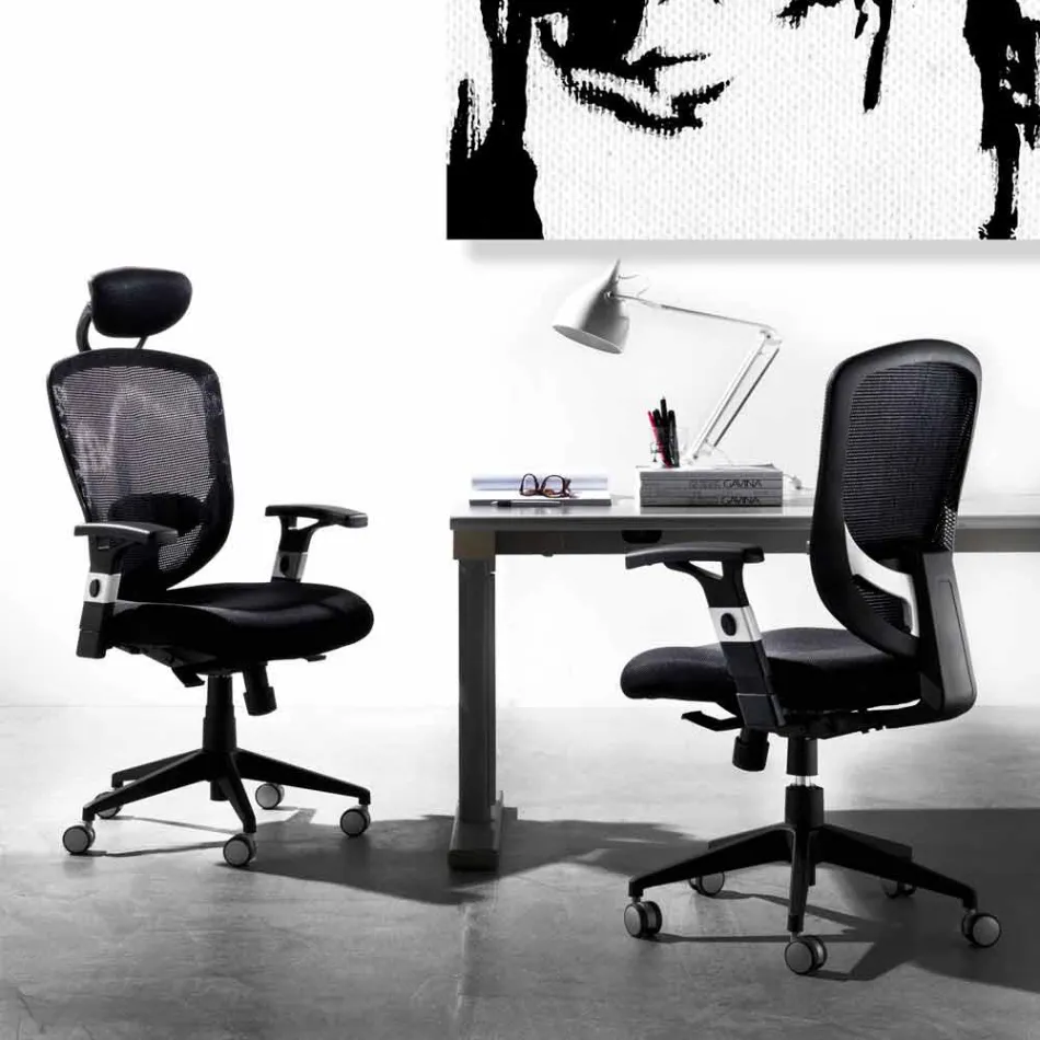 Halfzijdige en operationele moderne draaifauteuil in zwart Reta - Simona Viadurini