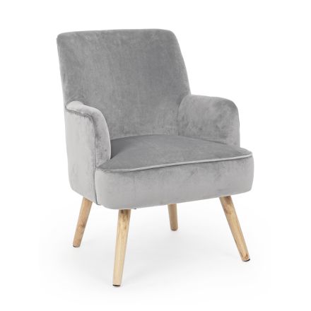 Woonkamer fauteuil in hout en fluwelen effect Scandinavisch design - Cinzio Viadurini