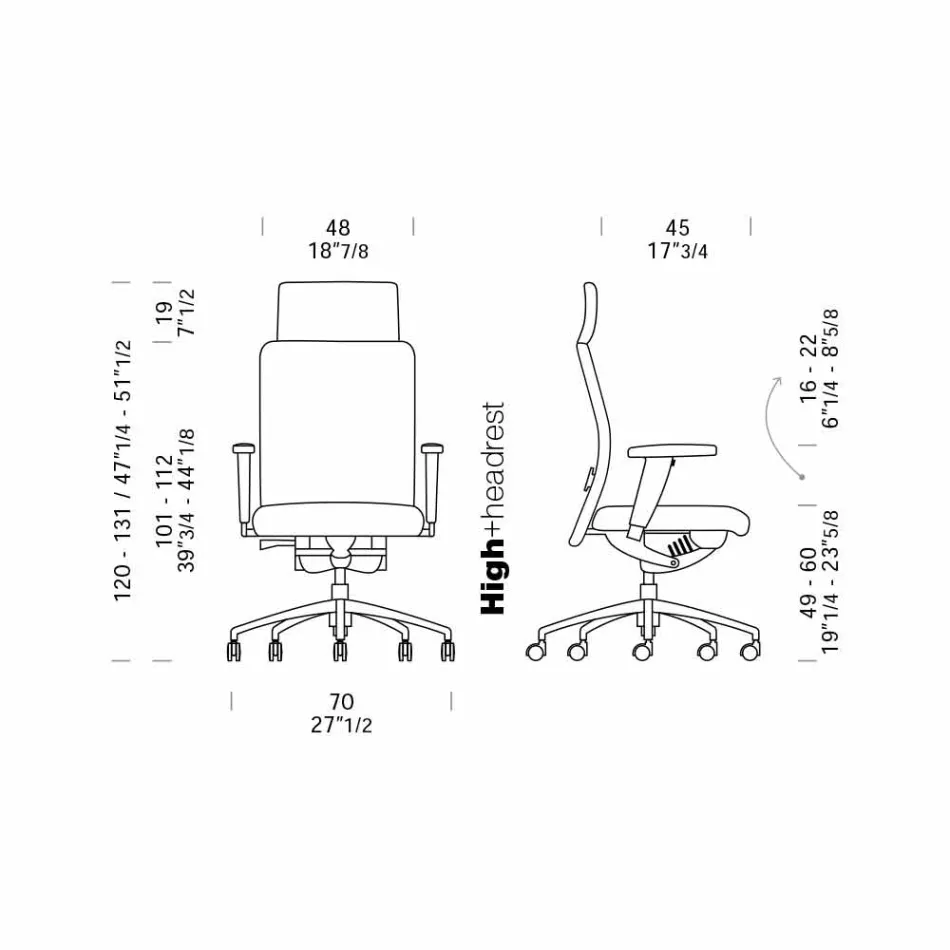 Draaibare ergonomische design bureaufauteuil met armleuningen en hoofdsteun - Romolo Viadurini
