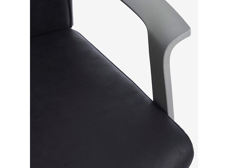 Bureaustoel in polyester met wielen, armleuningen en hoofdsteun - Rambey Viadurini