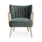 Vintage houten fauteuil met armleuningen van rotan en polyester - Ludovica Viadurini