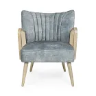 Vintage houten fauteuil met armleuningen van rotan en polyester - Ludovica Viadurini