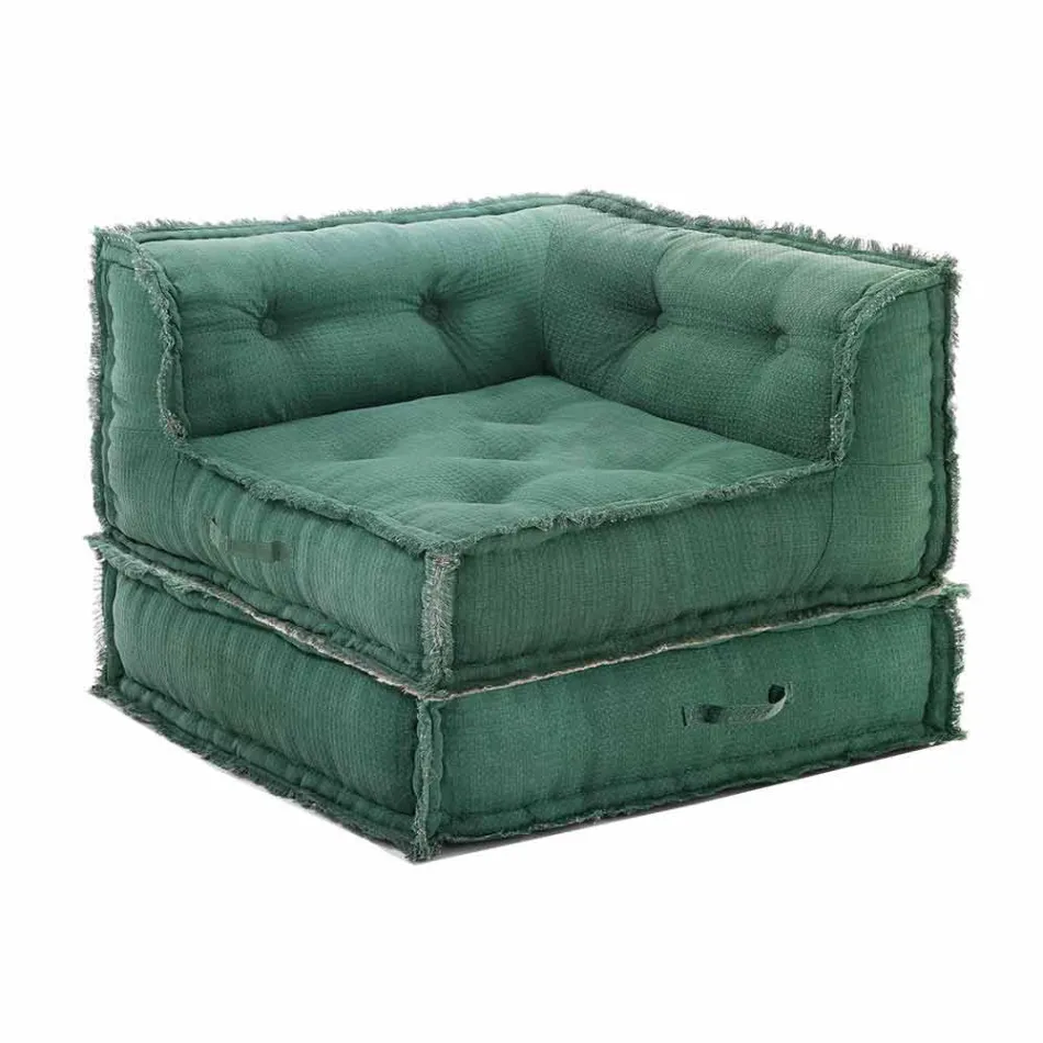 Hoek Chaise Longue fauteuil in grijs, groen of blauw katoen - vezel Viadurini
