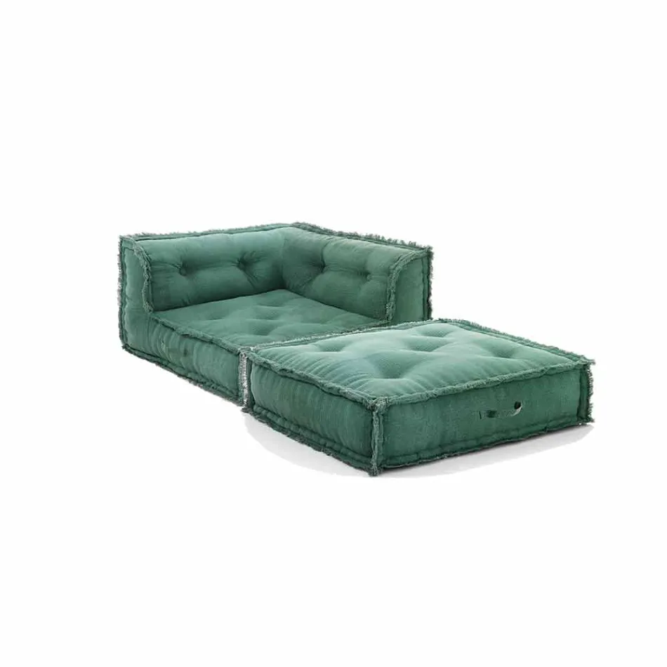 Hoek Chaise Longue fauteuil in grijs, groen of blauw katoen - vezel Viadurini