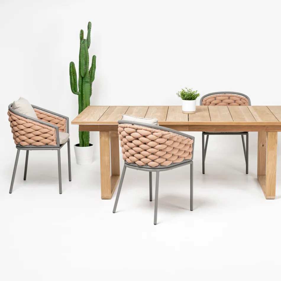 Buitenfauteuil in aluminium en handgeweven Olefil-stof - Reda Viadurini