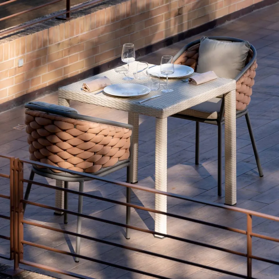 Buitenfauteuil in aluminium en handgeweven Olefil-stof - Reda Viadurini