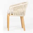 Teak en Geweven Polyethyleen Fauteuil voor Buiten met Kussen - Jhon Viadurini