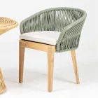 Teak en Geweven Polyethyleen Fauteuil voor Buiten met Kussen - Jhon Viadurini