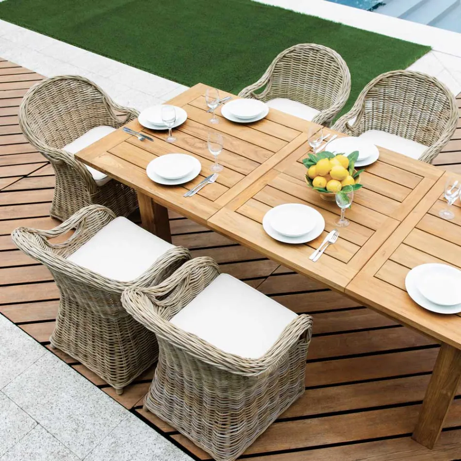 Tuinfauteuil gemaakt van hout en vezels in grijze Kubu - Lido Viadurini