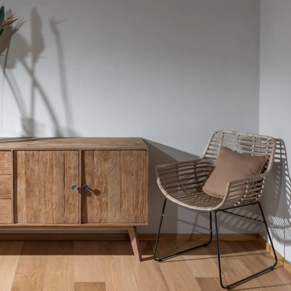 Woonkamerfauteuil in Kubù Rotan en ijzeren structuur - Glijbaan Viadurini