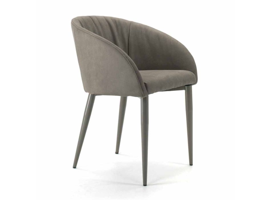 Gestoffeerde fauteuil met onderstel in nerts of grafiet gelakt staal - Tagata Viadurini