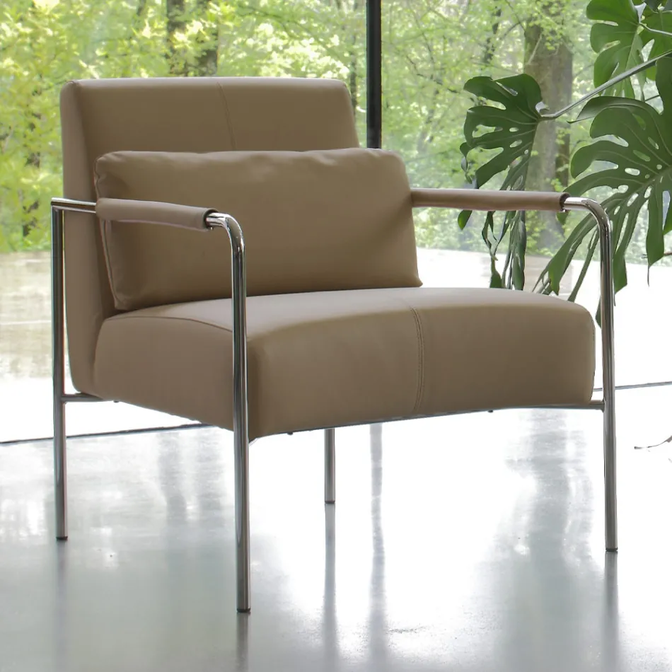Metalen fauteuil en eco-lederen zitting Made in Italy - Nieuwstaat Viadurini