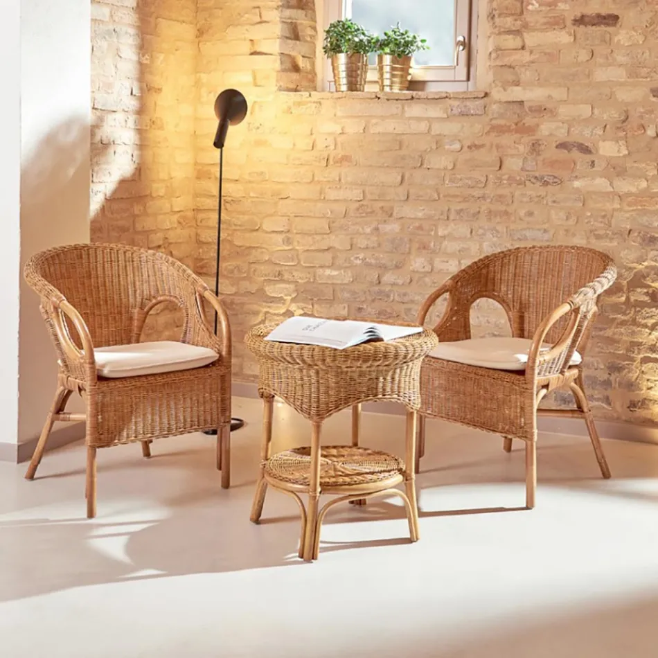 Outdoor Rieten Fauteuil met Zitkussen - Nathaniel Viadurini